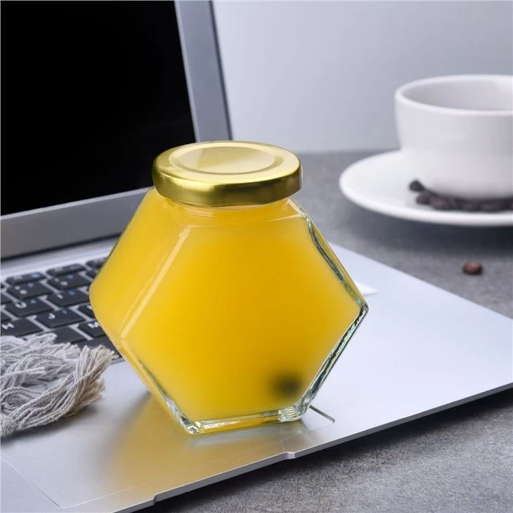 400ml Hexagon Glass Honey Jar